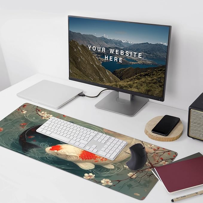 Large Koi Fish Mouse Pad 35.4 x 15.7 Inch, Extended Japanese Art Desk Mat, Non-Slip Rubber Base, Washable Surface, Perfect for Gaming, Work & Aesthetic Desk Setup