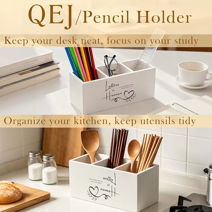 Letters to Heaven Pen Holder for Desk, Sympathy Gifts for Loss of Loved One, Remembrance Bereavement Gifts Wooden Box Pencil Pen Organizer for Home Office Desk Tabletop