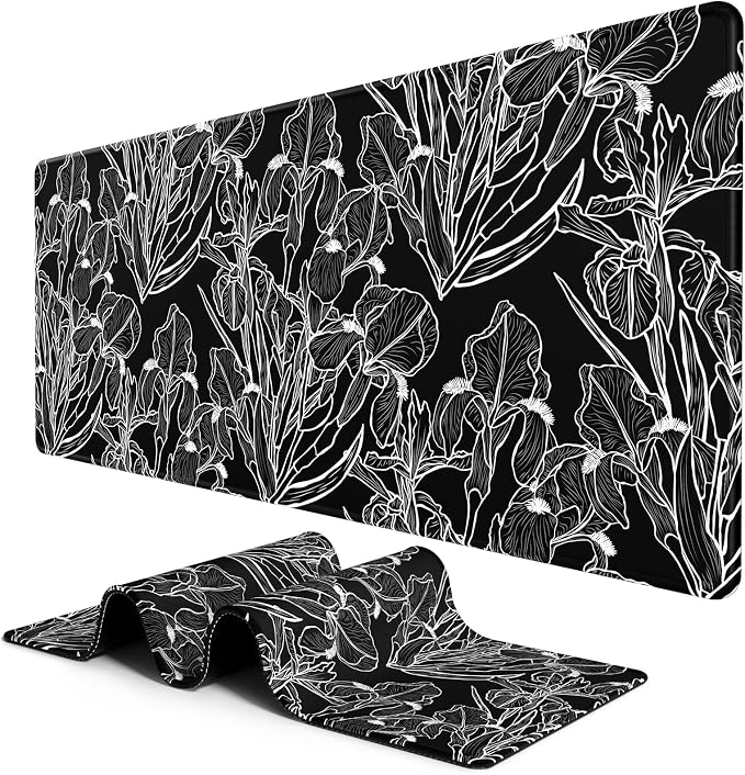 BOSOBO Large Mouse Pad, Desk Pad, XXL XL Extended Gaming Mouse Pad, Desk Mat for Office & Home, Long Keyboard Mat, Huge Mouse Pad, Desktop Full Cover 35.5 x 15.7 Inches, Art Impressionist Flower Black