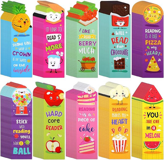 Eersida 300 Pieces Scratch and Sniff Scented Bookmarks Kids Fruit Food Theme Sayings Bookmarks Sayings Assorted Cute Scented Gifts for Students Teens Food Lovers, 10 Styles