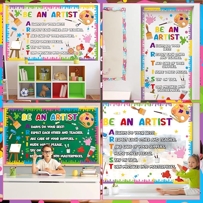 Art Bulletin Board Decorations Set Colorful Back to School Classroom Decorations Be an Artist Motivational Paint Splatter Paper Cutouts March Bulletin Board for School Wall Door Decor Supplies