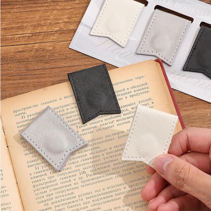 3PCS Magnetic Leather Bookmarks，Book Marks for Books, Strong Magnet Reading Accessories for Men & Women，Long-Lasting and Durable Gift Suitable for Book Lovers & Students (Black, Silver, White)