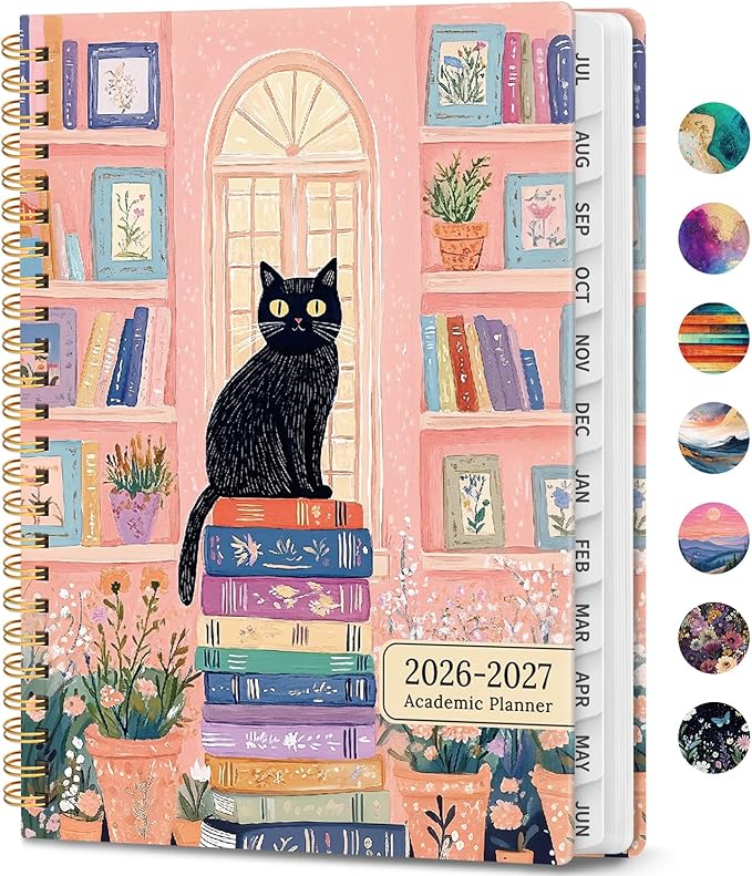Academic Planner 2026-2027, Weekly and Monthly Calendar Book, July 2026 – June 2027, Hardcover Planner with Tabs, Perfect for Teachers, Students, Women & Men, A4 (8.5" x 11") - Cat