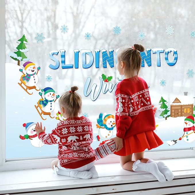 Winter Bulletin Board Decoration Set Sliding Into Winter Bulletin Board Snowman Christmas Classroom Decorations Snowflake Snowman Paper Cutouts for Xmas Holiday Party School Home Chalkboard Wall Decor