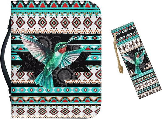 Leather Bible Cover Large Bible Case for Women Bible Bags with Bookmark Set,Aztec Boho Bird,X-Large