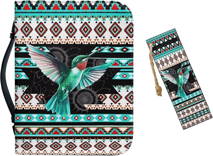 Leather Bible Cover Large Bible Case for Women Bible Bags with Bookmark Set,Aztec Boho Bird,Large