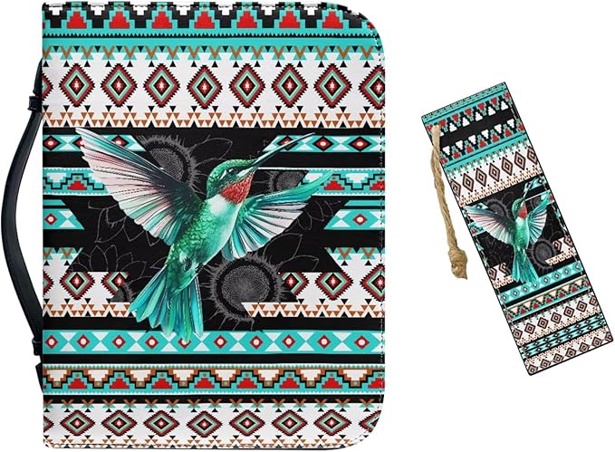 Leather Bible Cover Large Bible Case for Women Bible Bags with Bookmark Set,Aztec Boho Bird,Large