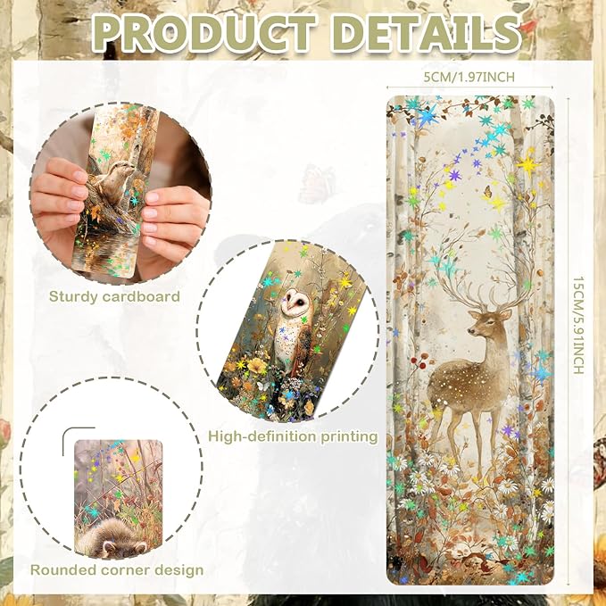 48 Pcs Woodland Animals Bookmarks, Vintage Watercolor Animals Paper Bookmark Bulk for Women Man, Forest Trees Book Mark Gift for Reading Lovers Library Accessories