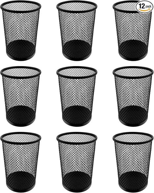 HSYMQ Desk Pencil Pen Holder, Wire Mesh Pen Cup Holder for Desk Organizer and Office Desk Accessories (12 Pack)