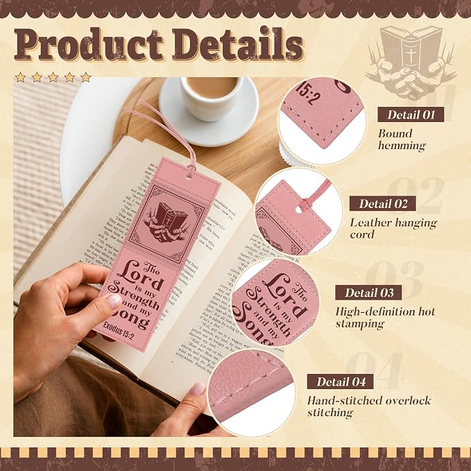 4PCS Leather Bookmark Bible Bookmarks for Reading Women Men Teacher Book Lovers Gifts, Vintage Religious Christian Bookmark Page Markers Inspirational Bible Verse Scripture Book Marks (Morandi)