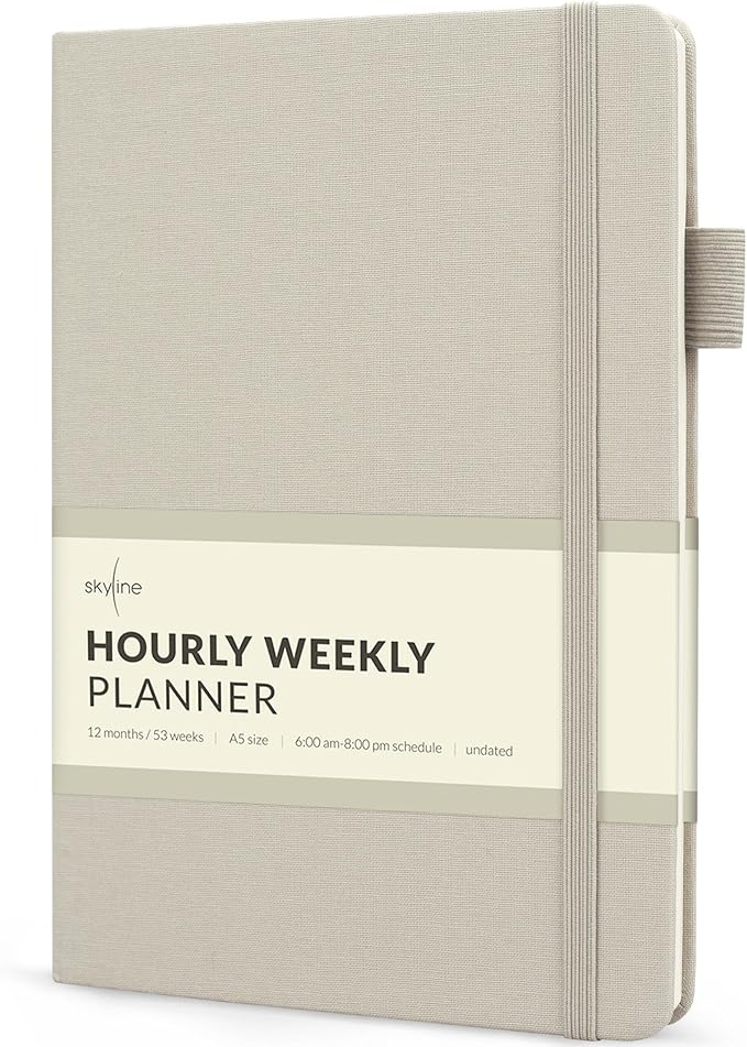 Skyline Hourly Weekly Planner – Undated Agenda & Daily Appointment Book – Time Blocking Notebook for Business Entrepreneurs, A5 (Seashell)