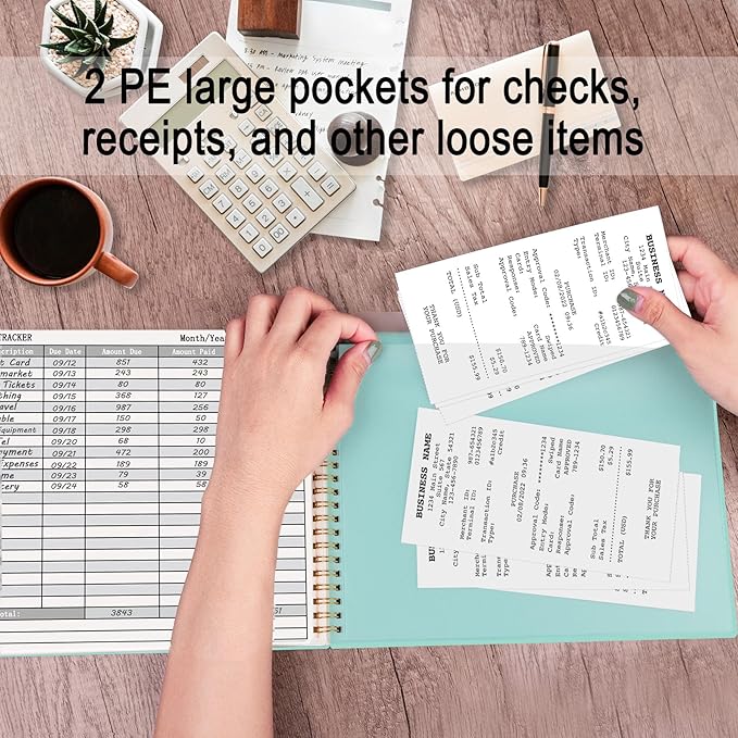 HAUTOCO Bill Tracker Notebook Monthly Bill Payment Tracker for Personal Budgeting Home Financial with 2 Storage Pocket, Payments Checklist Organizer Bill Planner 10.1 x 7.8'', Mint Green