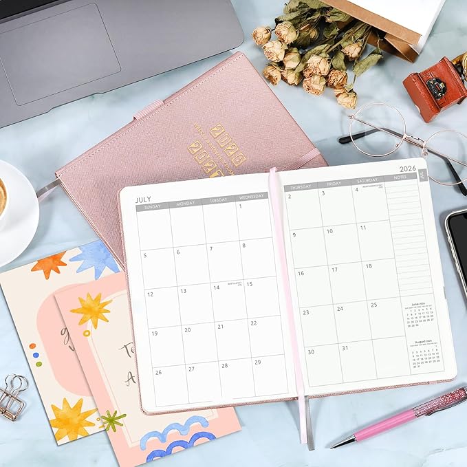 2026-2027 Planner - Academic Planner 2026-2027, 26-27 Planner Weekly and Monthly, 5.75" x 8.25", Jul. 2026 - Jun. 2027, Saffiano Leather with Thick Paper, Hardcover, Pen Holder, Back Pocket with Notes Pages - Rose Gold