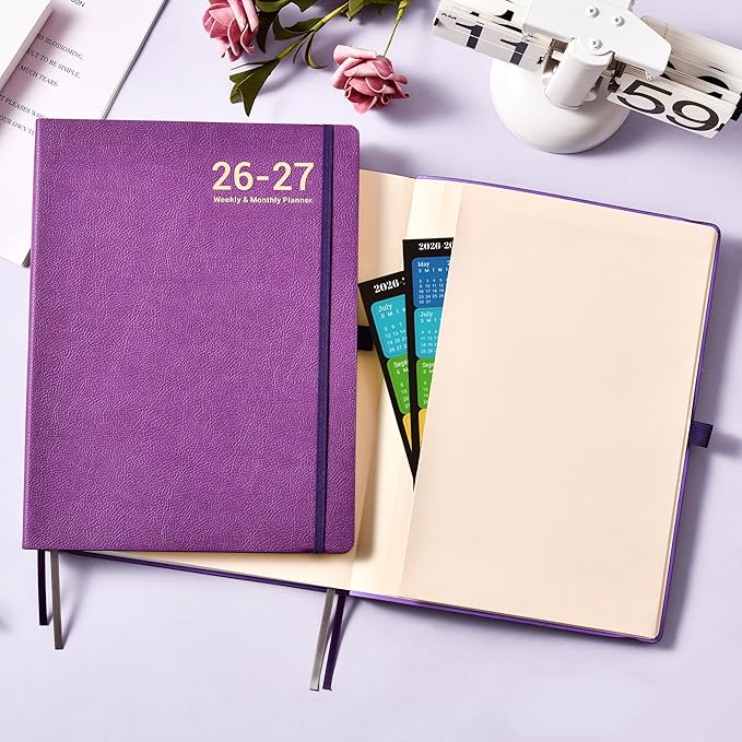 Planner 2026-2027- JUL 2026 - JUN 2027, Planner 2026-2027, Weekly and Monthly planner, 8.5" x 11", Leather Cover Planners with Thick Paper, Back Pocket with Notes Pages, Purple