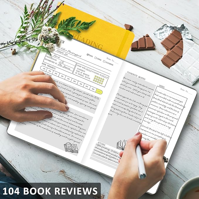 Reading Journal with 104 Book Reviews, Book Journal for Books Lovers & Readers - Review and Track Your Reading Progress, Reading Log Notebook Gift, A5, Yellow