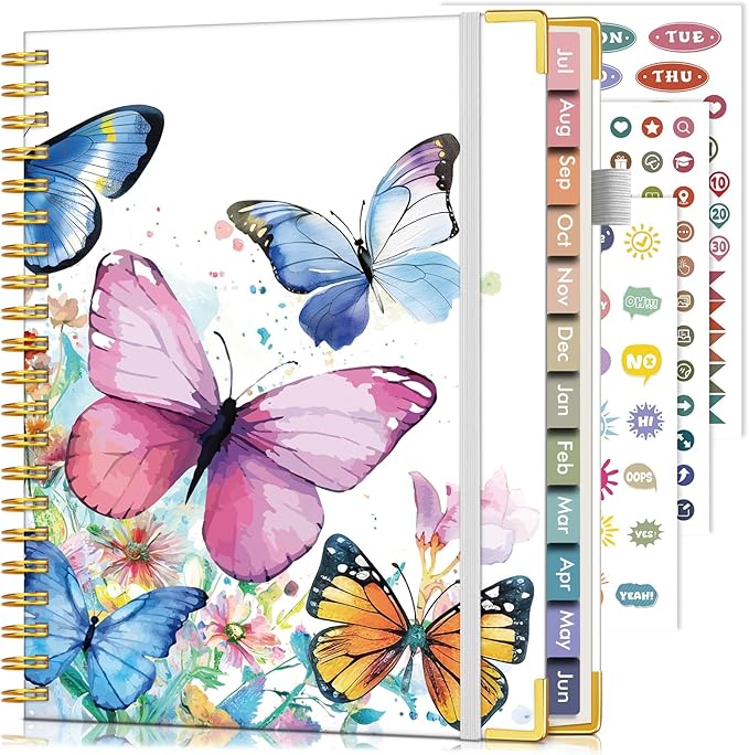 Academic Planner 2026-2027, Hardcover Leather Weekly and Monthly Calendar Planner from July 2026 - June 2027, A4 8.5" x 11" Daily Agenda with Tabs, College School Organizer for Student Teacher, Butterflies in the Blooms
