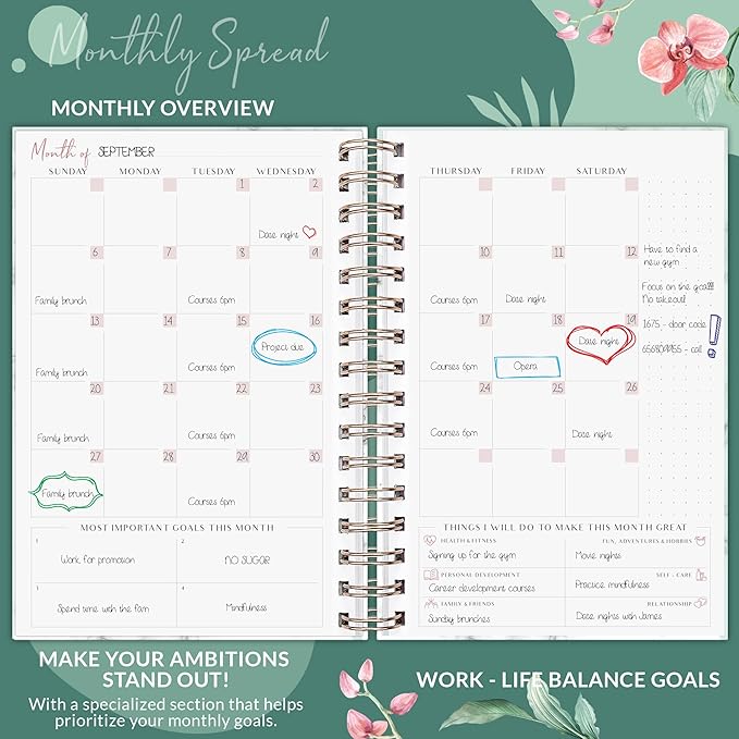 PLANBERRY Weekly Planner Premium – Undated Life Organizer & Budget Planner – Time Management, Goal Setting, To-Do List, Work-Life Balance & Habit Tracker – 6.9″ x 8.5″ (Natural Green)