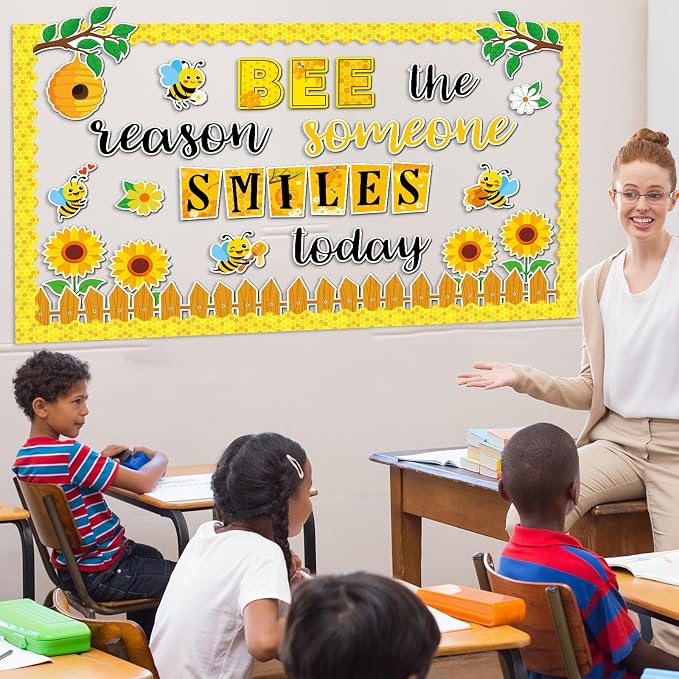 gisgfim Bee Bulletin Board Decorations Summer Bees Paper Cutouts Bee The Reason Someone Smiles Today Sunflower Flower Bulletin Board Set for Back School Teacher Student Door Wall Chalkboard Supplies