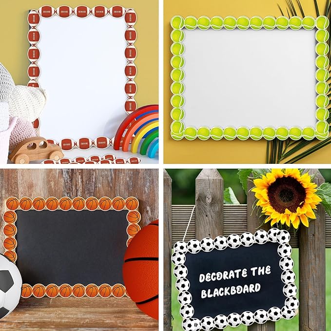 Qyeahkj 85ft Sports Bulletin Board Borders - Football, Baseball, Basketball Cutouts Paper Bulk Balls Trim for School Classroom Office Decor