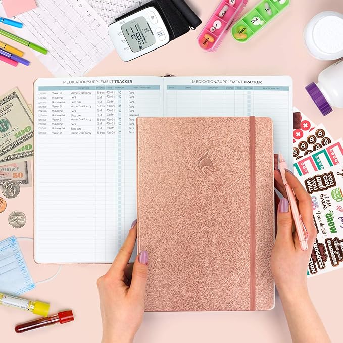 Clever Fox Large Medical Planner 12-Month – Medical Notebook, Health Diary, Wellness Journal to Track Health – 12 Months, 7x10.5″ (Rose Gold)