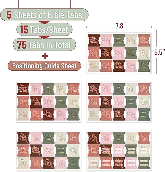 Mr. Pen- Bible Tabs, 75 Tabs, Autumnal Earth, Gold Foil Embossed Lettering, Laminated Bible Tabs for Women and Men, Bible Tabs for Study Bible Index Tabs, Bible Book Tabs, Bible Labels Tabs