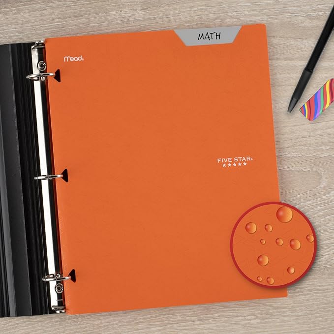 Five Star 2-Pocket Folder, Plastic Folder with Stay-Put Tabs, Fits 3-Ring Binder, Holds 8-1/2" x 11" Paper, Solar Orange (333420N)