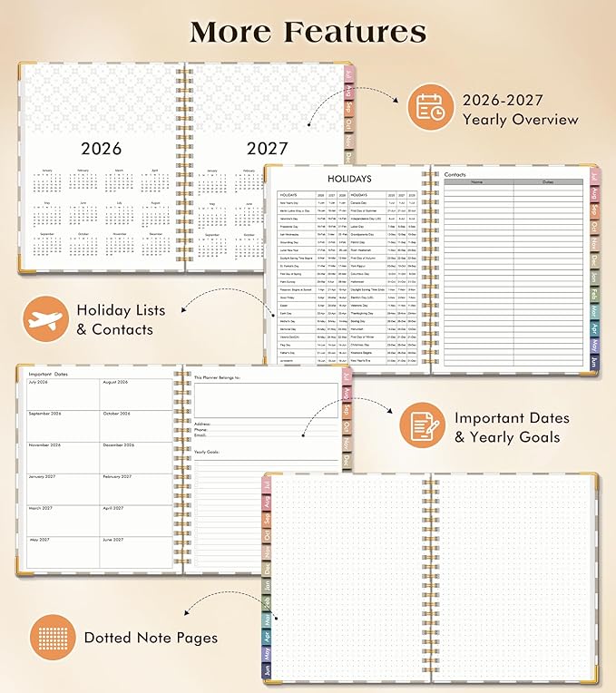 Academic Planner 2026-2027, Hardcover Weekly and Monthly Calendar Planner from July 2026 - June 2027, 8.5" x 11" A4 Large Daily Agenda with Tabs, College School Organizer for Student Teacher, Gingham
