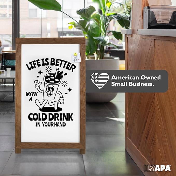 Ilyapa 2 in 1 A Frame Sign Holder and Whiteboard Sign - Dual Sided Magnetic Sandwich Board - Display for Businesses Outdoor - 28x41 - Barnwood Brown