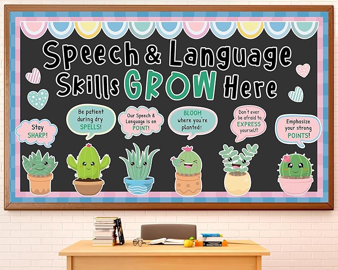 Speech Therapy Bulletin Board Decorations Motivational Succulent Plant Themed Bulletin Board Set End of Year Cactus Positive Affirmations Accents Cutouts for School Classroom Wall Door Decor Supplies