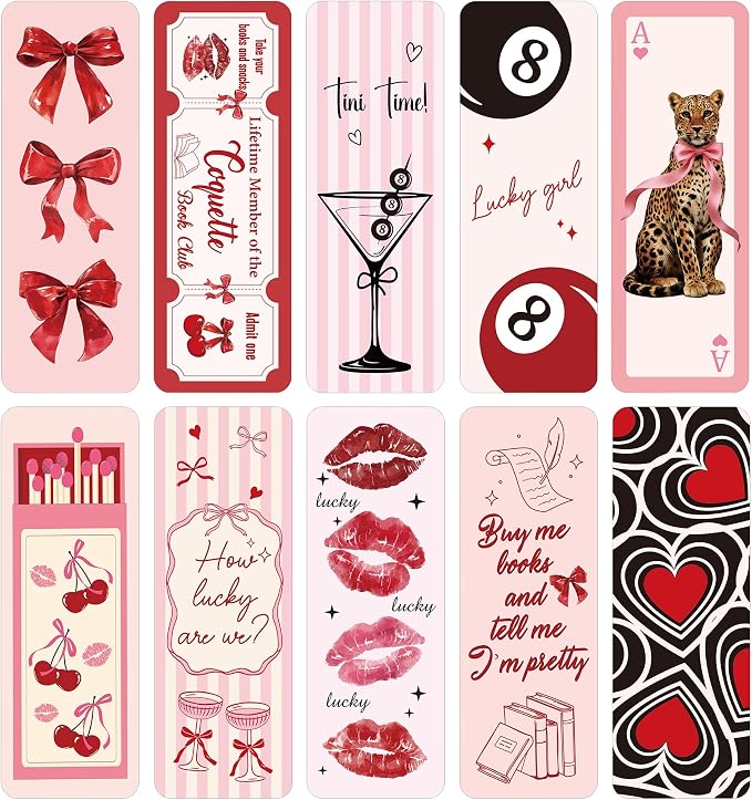 Y2K Coquette Aesthetic Bookmarks, 100 Pcs Pink Bow Leopard Book Marks for Reading Women Girls, Funny Girly Paper Page Markers Bluk for Novel Planner Diary School Supplies Bookish Gifts for Birthday