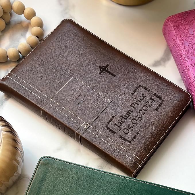 Personalized NLT Bible with Engraved Name, Evergreen Mountain Personal Size Giant Print, Faux Leather, New Living Translation