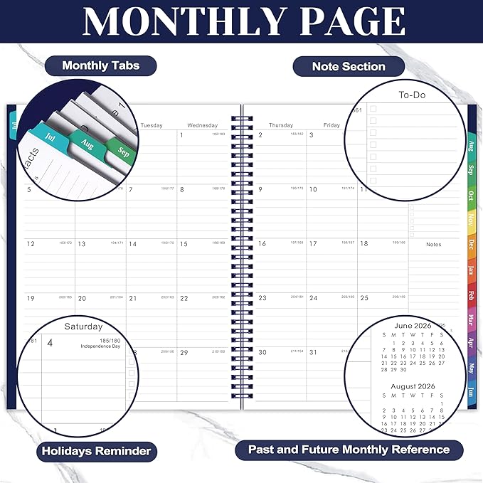 Academic Planner 2026-2027- 2026-2027 planner weekly and monthly, Jul.2026-Jun.2027, 9"×11", Planner 26-27 Weekly and Monthly Planner with Inner Pocket, Colorful Tabs, Twin-wire Binding - Navy