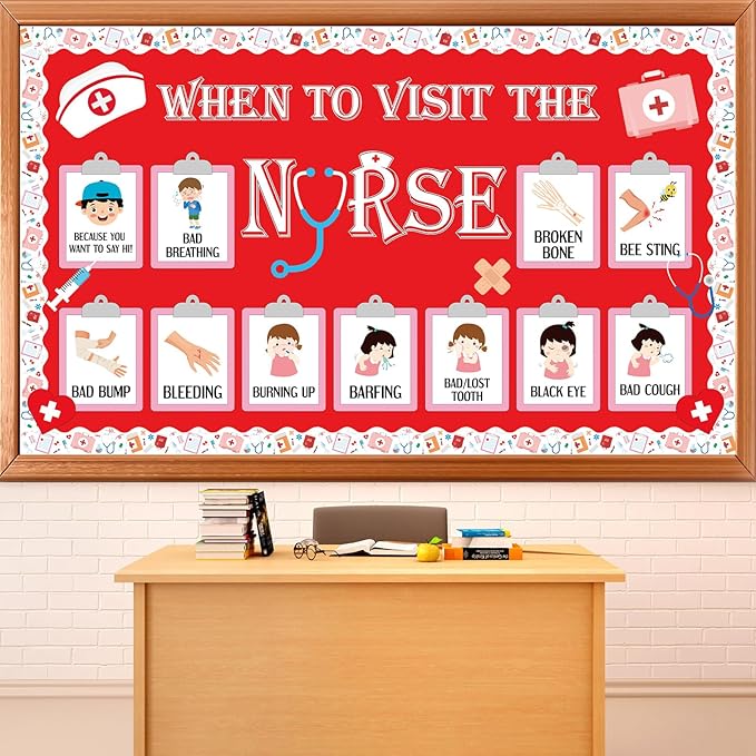 party greeting School Nurse Theme Bulletin Board Set Nurse Classroom Decoration Nursing Paper Cutouts Health Bulletin Board Boarder for Office Wall Art Hospital Medical Healthcare Nurses Day Supplies