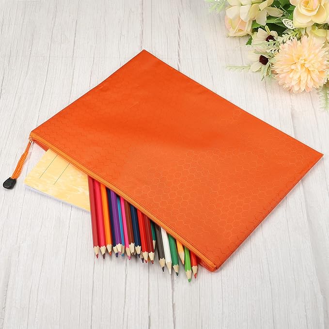 PATIKIL Waterproof Zipper File Bags, 10 Pack A4 Size Document Pocket Storage Organizer Pouch for Travel Office Supply, Orange