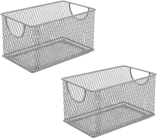 YBM HOME Mesh Storage Box, Silver Mesh Great for School Home or Office Supplies, Books, Computer Discs and More (2, 7.75 x 4.3 x 4.3)