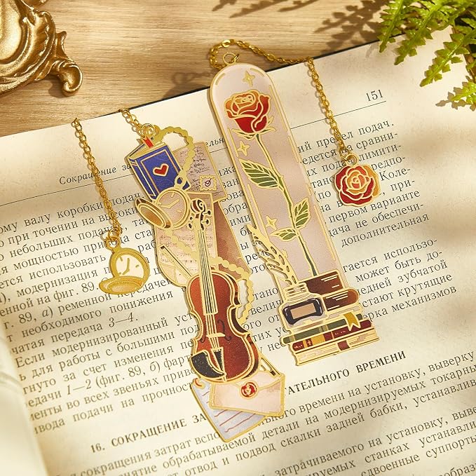 4 PCS Vintage Metal Bookmark, Hand-Drawn Book Marks for Reading Women, Book Lovers Gifts for Teachers Writer