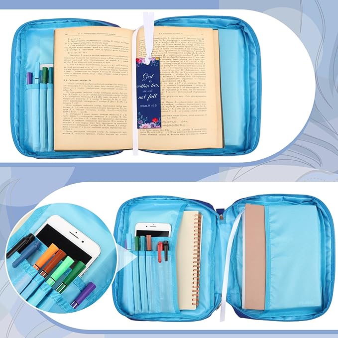 Laumoi Bible Cover Case for Women 10'' Flower Bible Holder Case Large Religious Carrying Bag for Women Study Christian Book Gift(Elegant Flower)