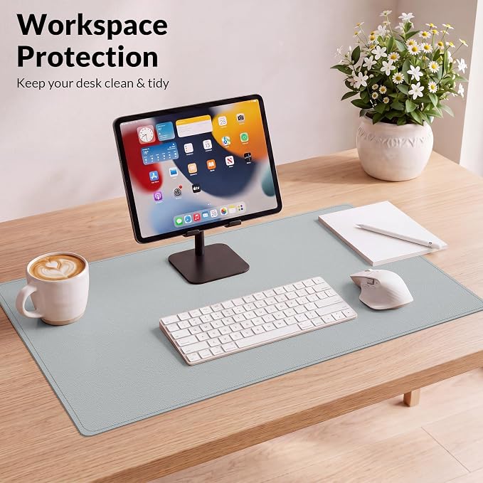 AFIING Cork Desk Mat, 35.4" x 17", Light Grey,Desk pad Protector | Dual-Sided Cork & PU Leather, Large Mouse Pad, Non-Slip & Waterproof