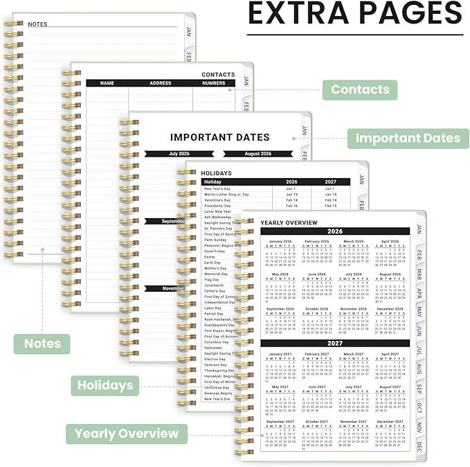 2026 Planner - Weekly and Monthly Planner, January 2026 to December 2026, Spiral Bound 2026 Calendar Planner Book, Inner Pocket, Perfect for Office Home School Supplies - A5 (6.3" x 8.5"), Mint