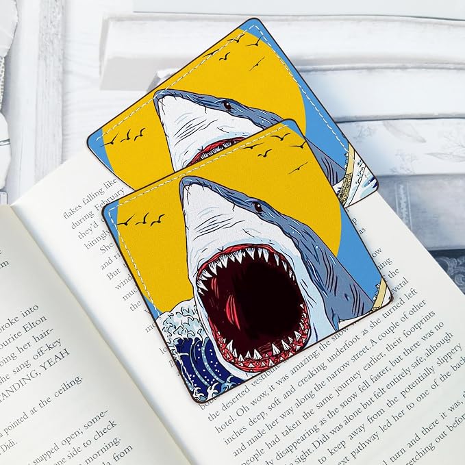 2 Pack Funny Cat and Shark Leather Book Corner Bookmark, Durable Handmade Reading Accessories - Gifts for Readers, Women, Men, Teachers, Students