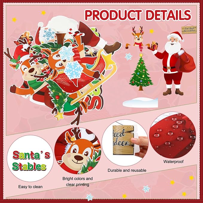 Geyoga Christmas Bulletin Board Decorations Set Santa's Stable Reindeer Christmas Winter Classroom Decorations Door Wall Holiday Light Bulb Elk Bulletin Boards Cutouts Borders School Office Supplies