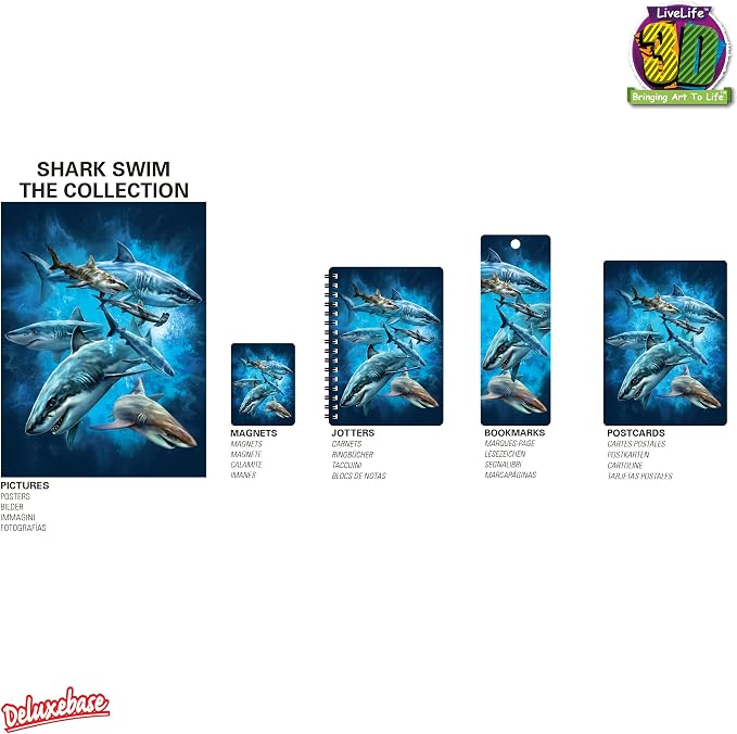3D LiveLife Bookmark - Shark Swim from Deluxebase. Cute Lenticular Shark Page Marker. Animal Themed Accessories for Book Lovers. Small Gifts for Men, Women, Writers and Teachers.