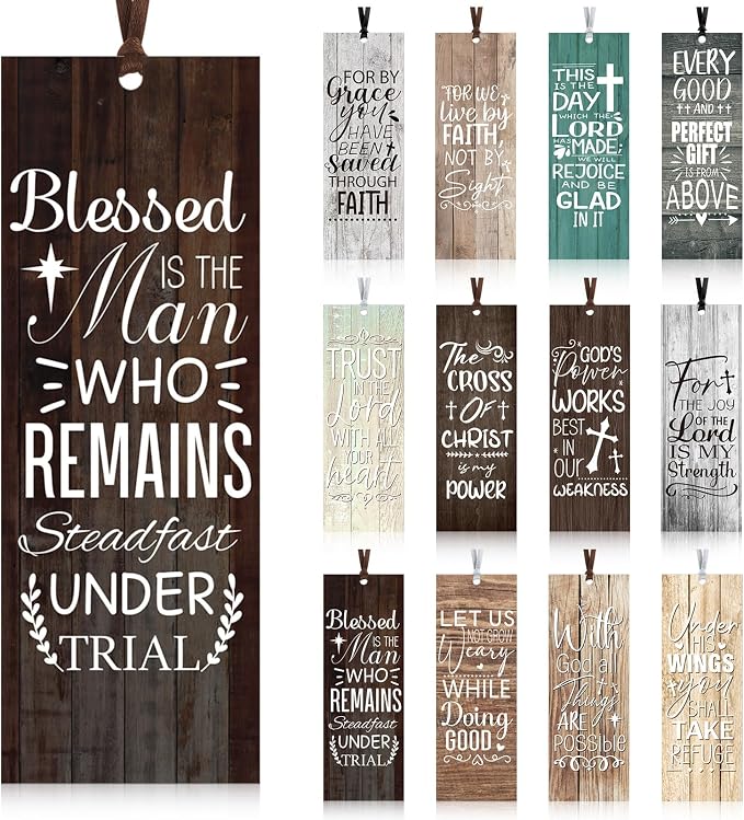 Jetec 80 Pcs Bible Verses Bookmarks Rustic Religious Bookmarks Bulk for Men Women Inspirational Christian Bookmark with Ribbon for Bible Study Christian Church VBS Sunday School Gifts