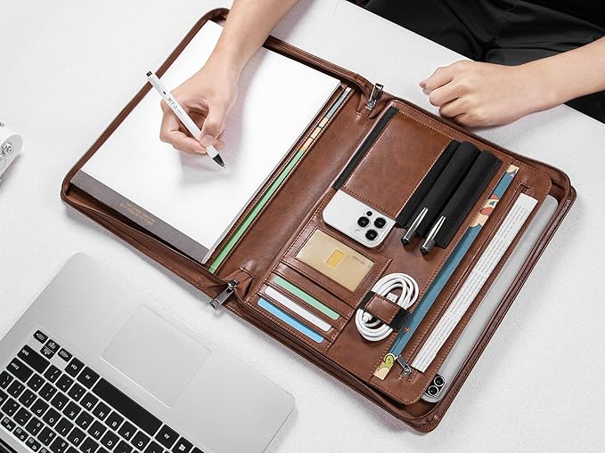 Calfinder Personalized Portfolio for Women&Men, Free Name Engrave,Customized Leather Padfolio with Logo or Name, Business Portfolio with A4 Writing Pad Holder for Resume,Interview