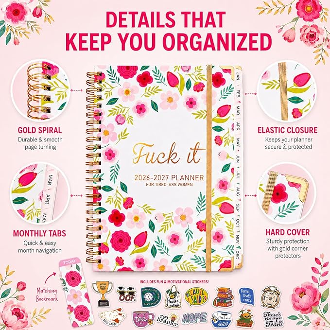 Fuck it Planner Calendar 2026-2027 - A5 6.2*8.5" Weekly Monthly Swear Notebook for Goals Productivity, Fucking Sweary Daily Agendas Organizer Get Shit Done Journal, Funny Gifts for Tired Women, White