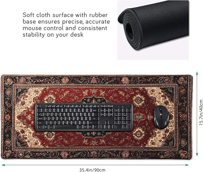 Extended Mouse Pad 35.4" x 15.7" - Vintage Persian Rug Desk Mat with Non-Slip Base, Traditional Oriental Carpet Design, Water Resistant, for Gaming, Office & Home Decor