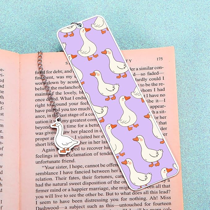 Cute Book Marks for Reading Women Girls Readers Teen Girl Gifts Trendy Stuff Cute Bookmarks Purple Stuff Book Lovers Gifts for Women Readers Reading Tracking Accessories 2-Side Silly Bookmark Goose