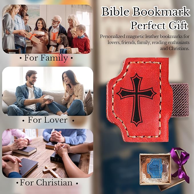 Personalized Magnetic Bookmark with Pen Holder, Bible Verse Scripture Design, Custom Leather Bookmark Bible Study Supplies for Women Men, Christian, Book Lovers Gifts (Pink, Joshua 1:9)