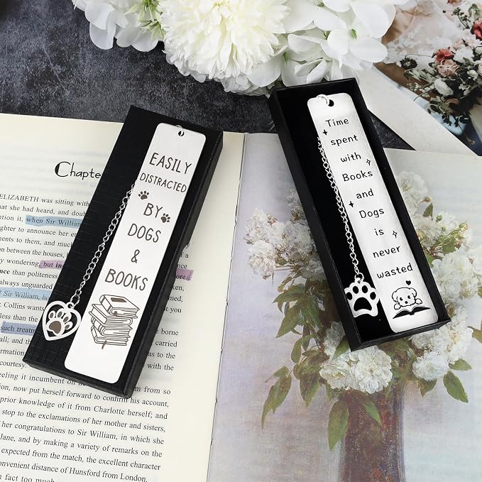 Dog Gifts for Women Men Funny Bookmarks Bulk Dog Paw Bookmarks for Book Lovers Cat Lover Cute Metal Book Mark Set Birthday Gifts for Reader Coworker Friends Adults Dog Owner Lover Reading Accessories