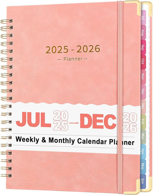 Fetinar 8.5" x 11" Academic Planner 2025-2026: July 2025 - June 2026 |Monthly Weekly Daily Hardcover | Teacher Student School Office Organizer with Tabs & Storage (Pink)